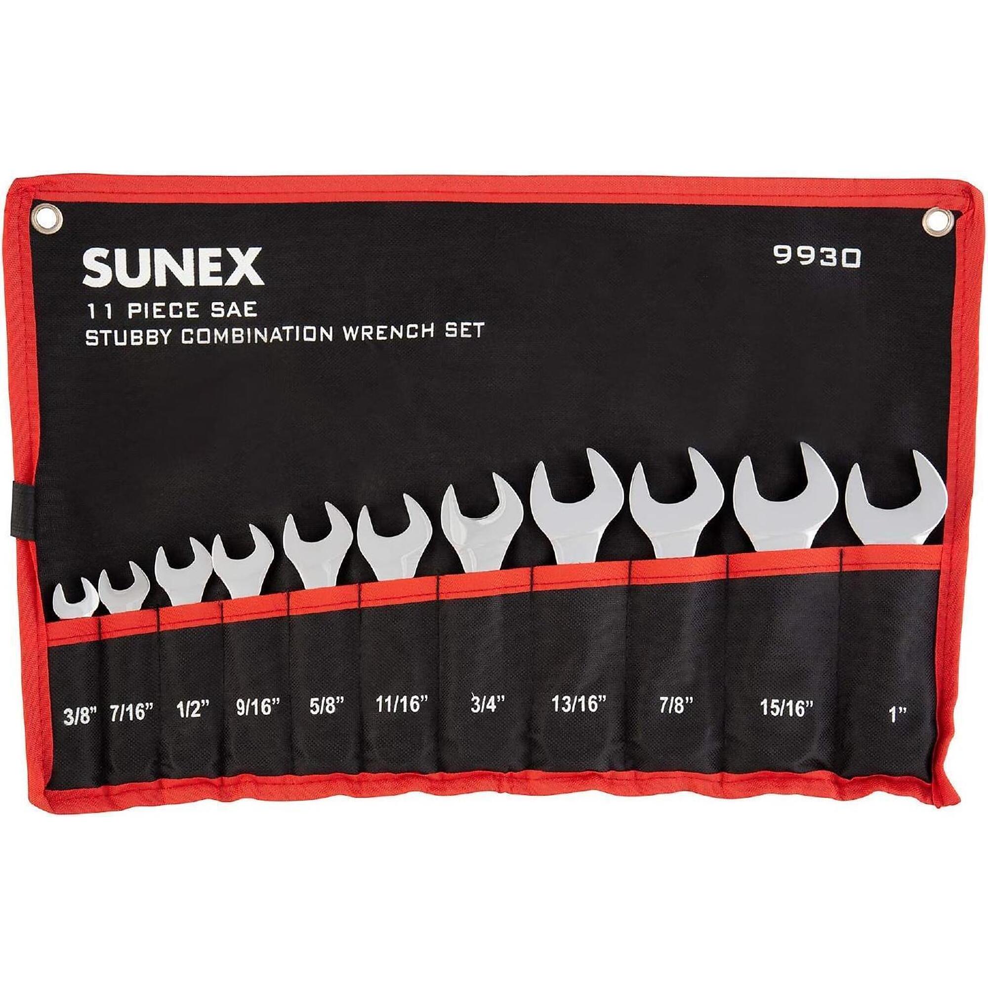 Sunex Tools Stubby Combination Wrench Set — 11-Piece, SAE, Full Polish, Model# 9930